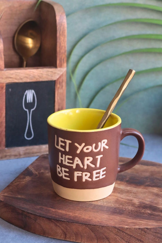 Let Your Heart Be Free Mug - Brown handmade in India