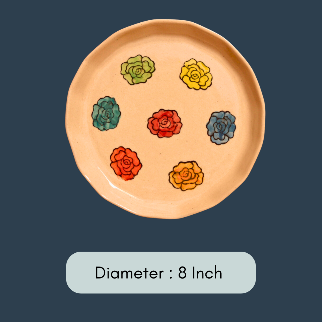 handmade rose snack plate with measurement