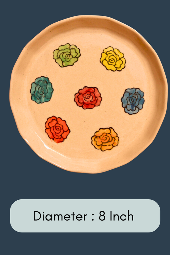 handmade rose snack plate with measurement