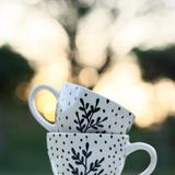 black fall leaf mug handmade, ceramic 
