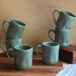 Handmade Green Wavy Mug  - Set of 6