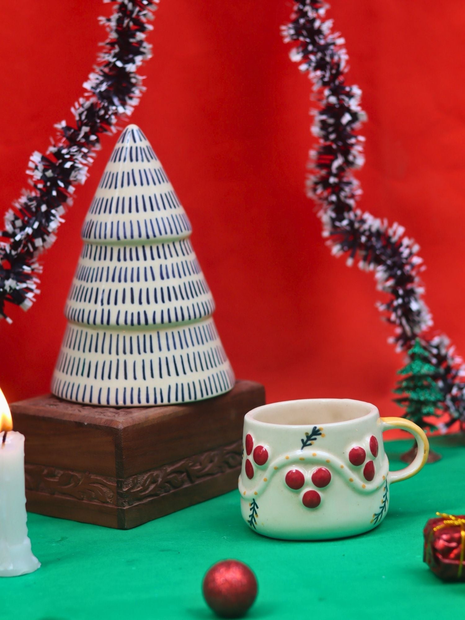 Set of 2 - Cherry mug & Blue Lined Christmas tree combo with premium quality material