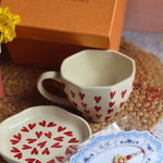 Heart mug & All Heart Dessert plate rakhi  with  premium Gift Hamper