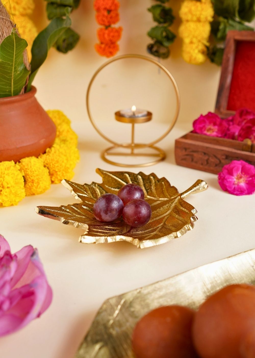 Golden Leaf Patterned Bowl handmade in india