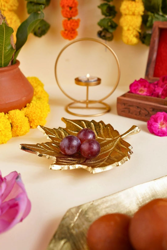 Golden Leaf Patterned Bowl handmade in india