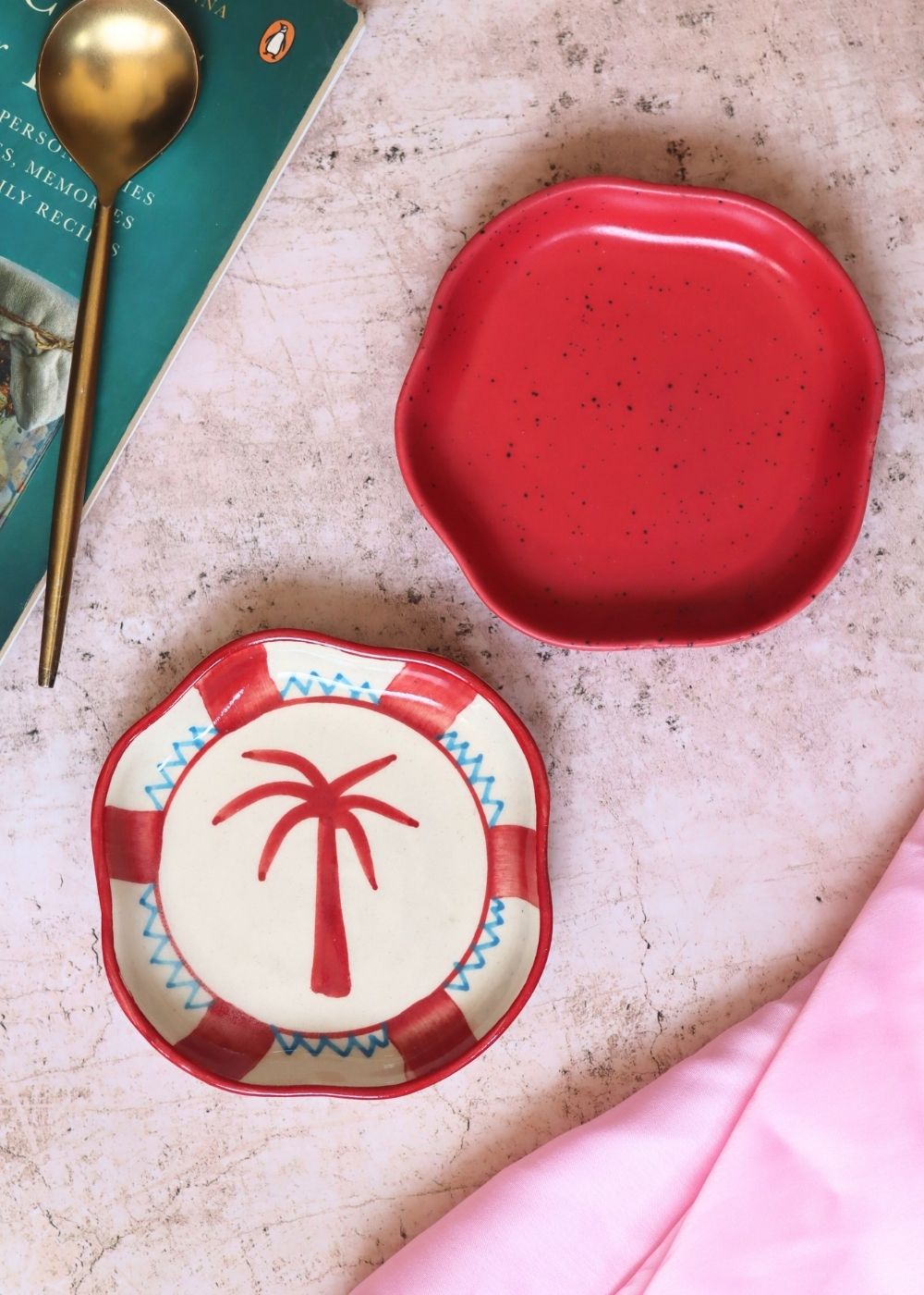Palm & Red Handmade Dessert Plate with premium quality material