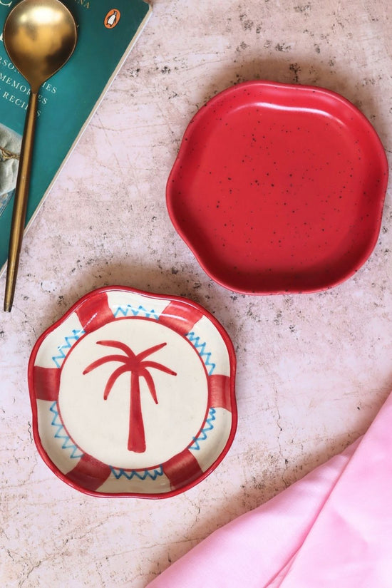 Palm & Red Handmade Dessert Plate with premium quality material