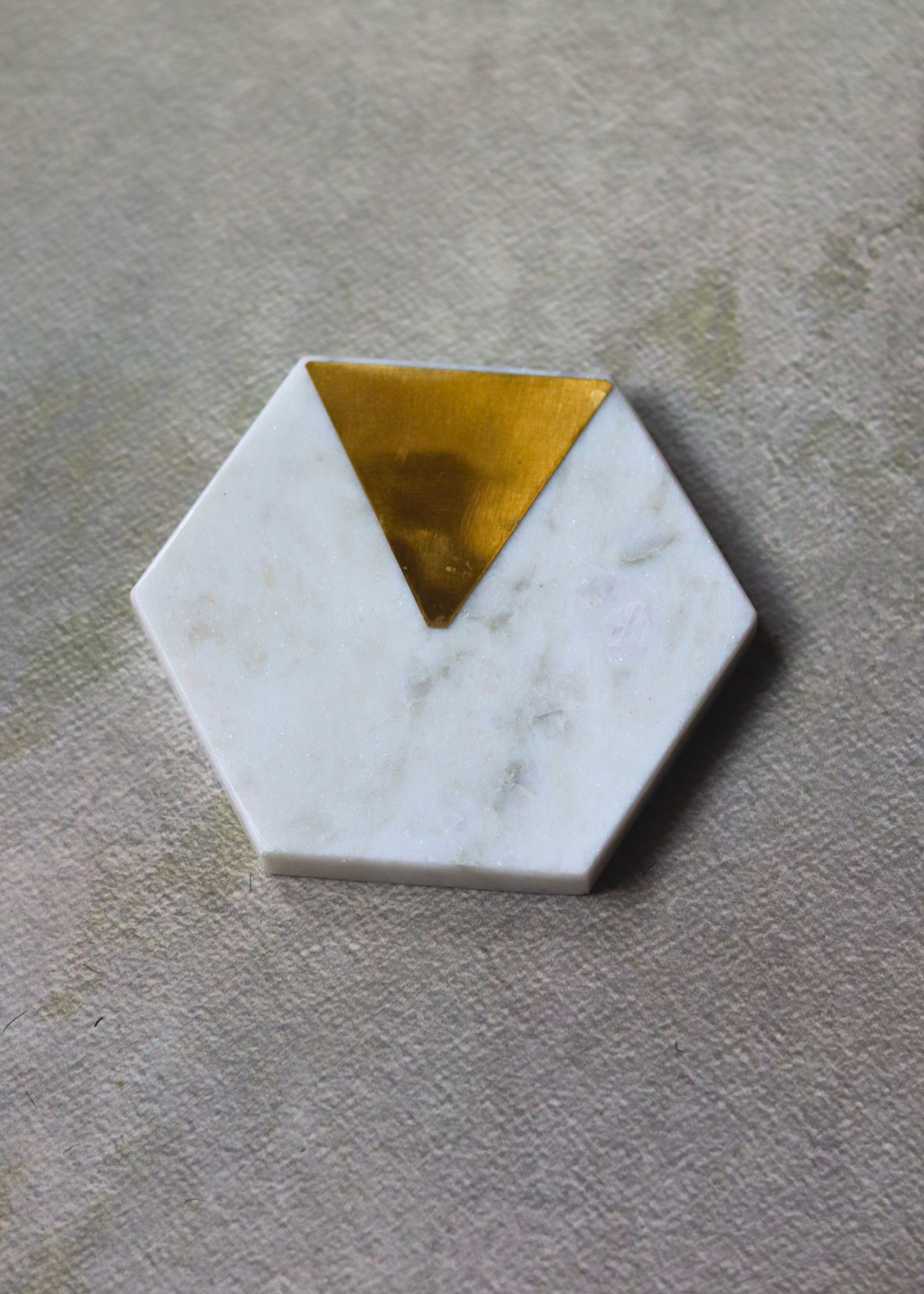 White & golden marble hexagon coaster 