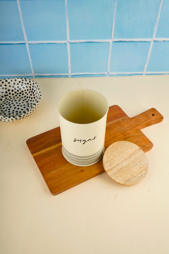 Metal sugar jar with lid