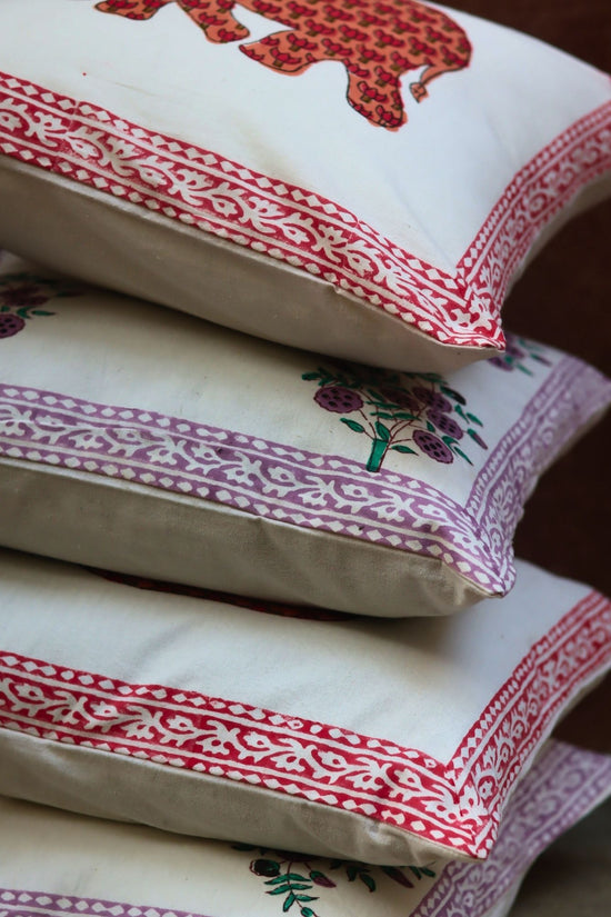 handmade Ele block printed & Purple floweret Cushion Cover combo