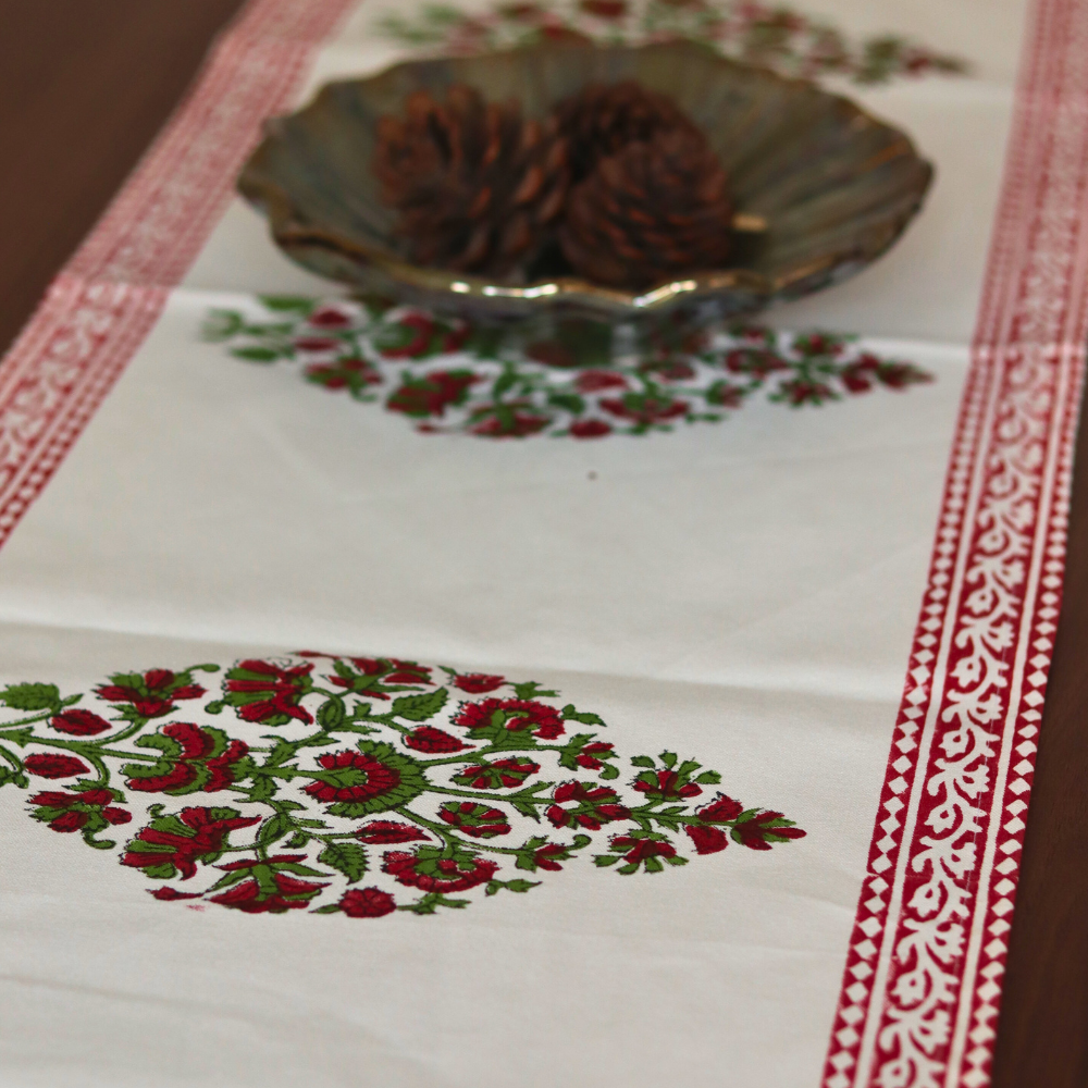 Handmade red floral table runner 