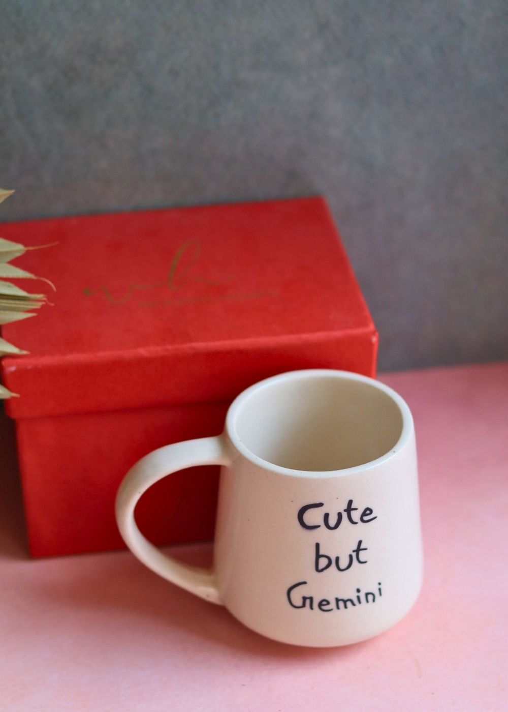 Handmade cute but gemini mug in a gift box