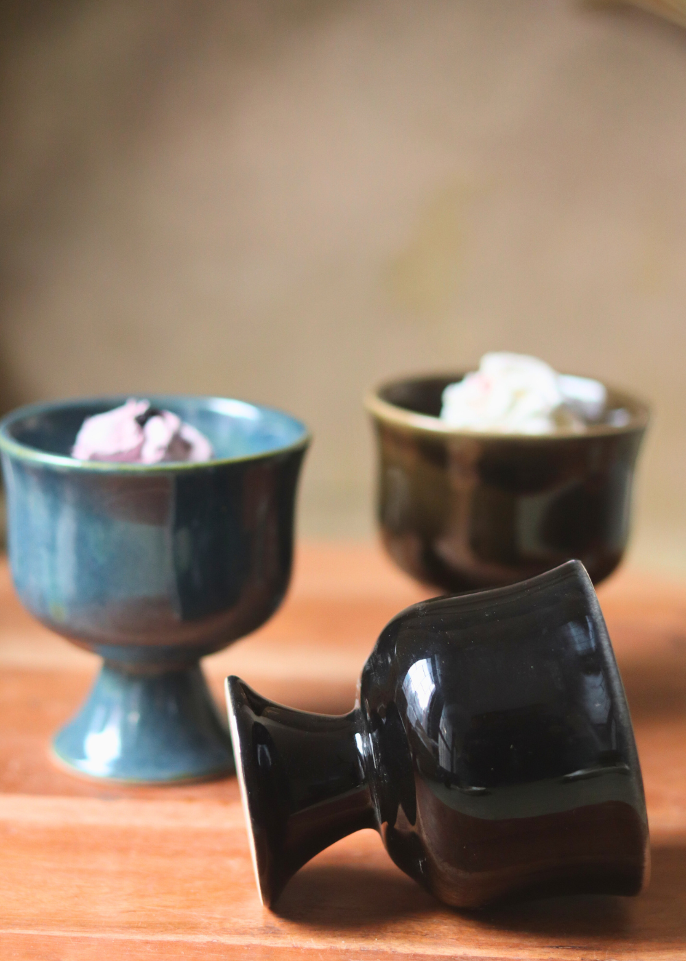 handmade goblet set of 3 in three different glossy color