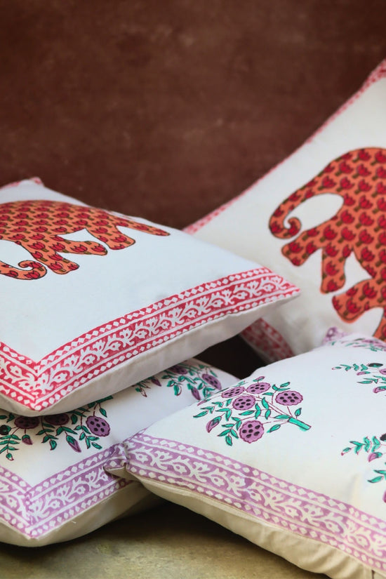 Ele block printed & Purple floweret Cushion Cover combo made by ceramic