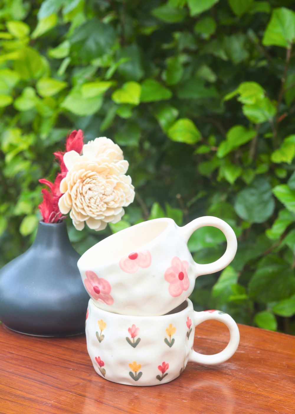 Tulip & Floral Bliss Mugs - Set of 2 handmade in india