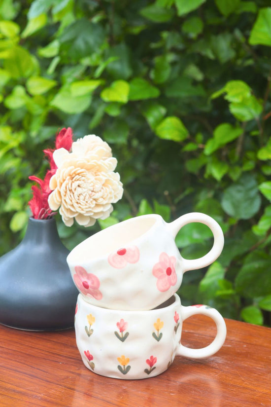 Tulip & Floral Bliss Mugs - Set of 2 handmade in india