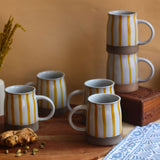 Handmade Yellow Striped Mug - Set of 6