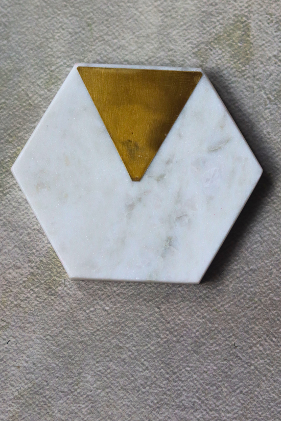 Handmade white marble hexagon coaster 