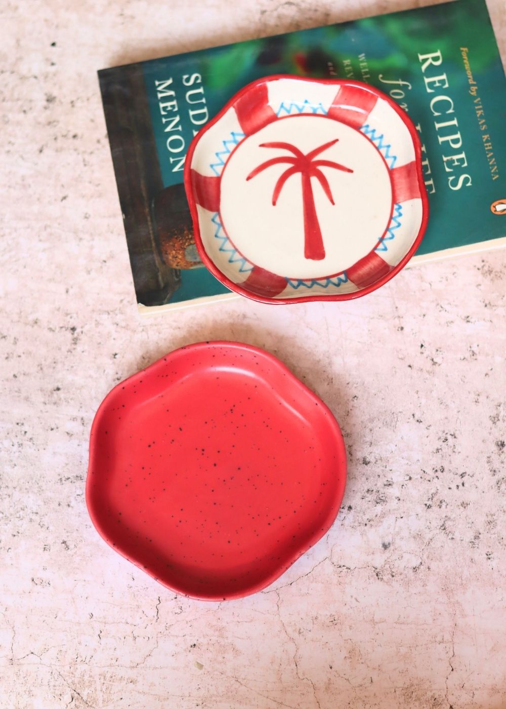 Palm & Red Handmade Dessert Plate handmade in India