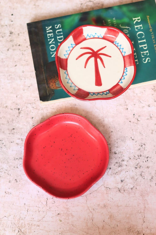 Palm & Red Handmade Dessert Plate handmade in India