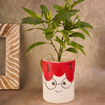 cat desk planter pot with red & white color