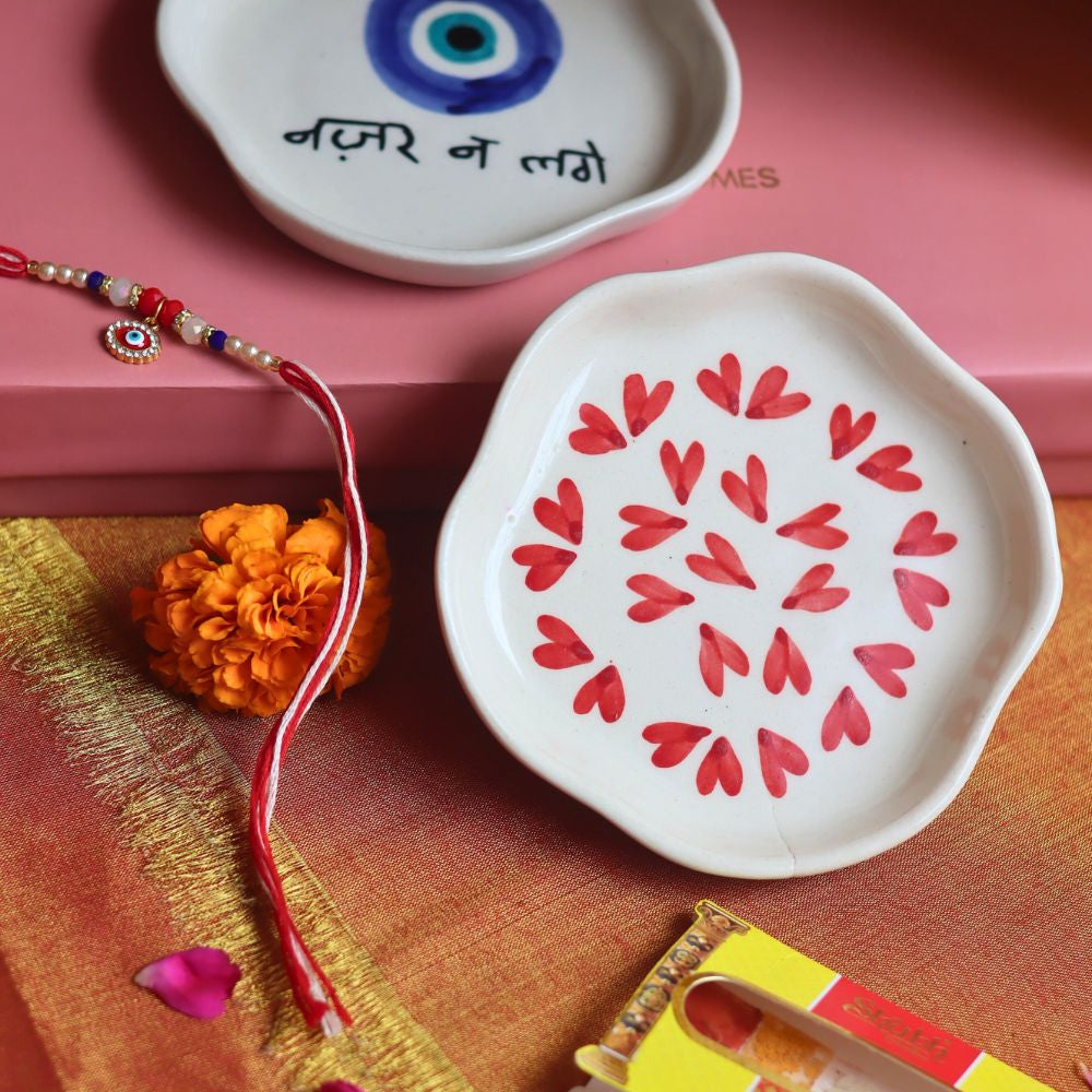 Heart & Nazar Handmade Dessert plate Rakhi Gift box only for this rakhsha bandhan