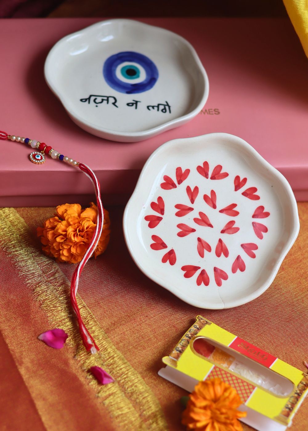 Heart & Nazar Handmade Dessert plate Rakhi Gift box only for this rakhsha bandhan