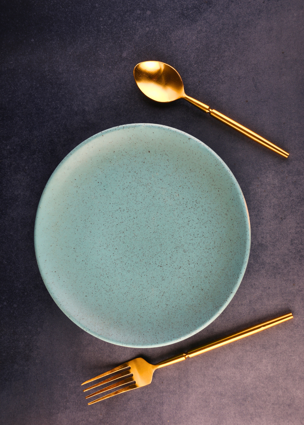 Handmade Teal Quarter Plate With Spoon & Fork