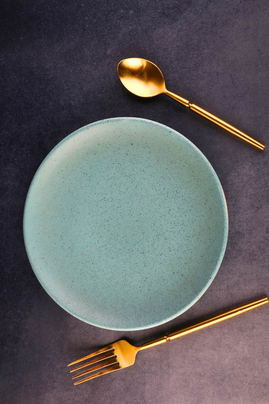 Handmade Teal Quarter Plate With Spoon & Fork