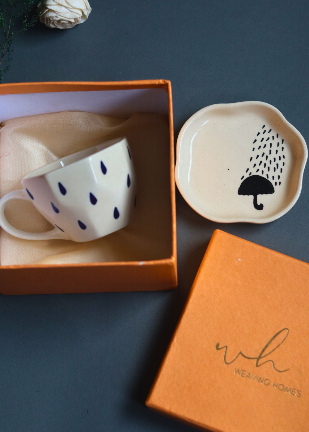 Raindrop Mug & Umbrella Dessert Plate in a gift Box