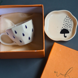 Raindrop Mug & Umbrella Dessert Plate in a gift Box