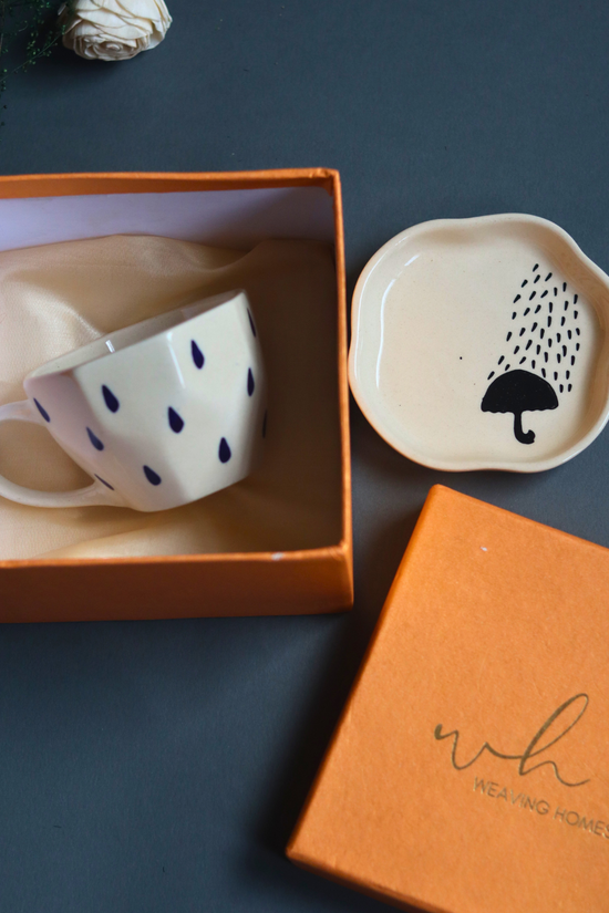 Raindrop Mug & Umbrella Dessert Plate in a gift Box