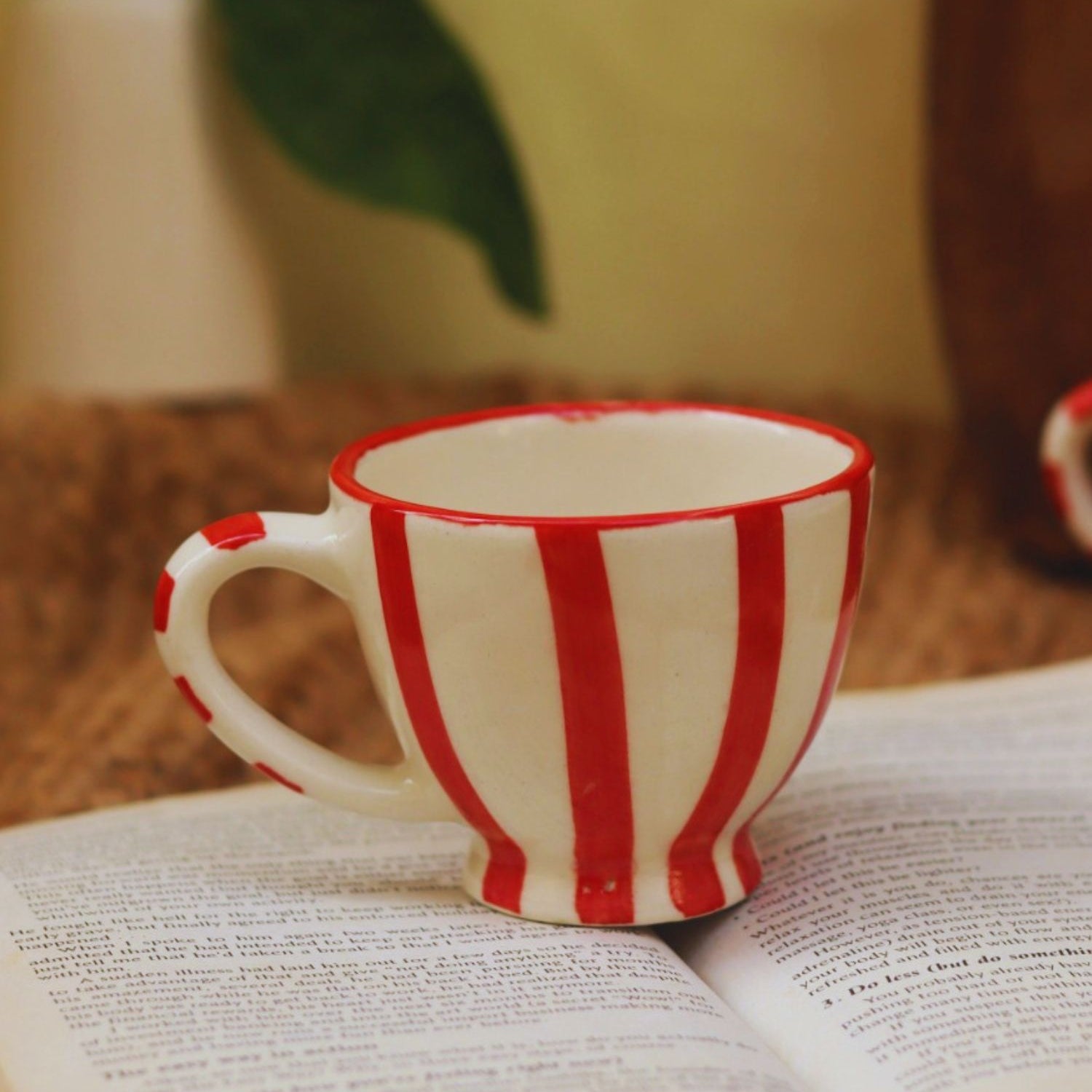 Handmade Red & White Striped Mug