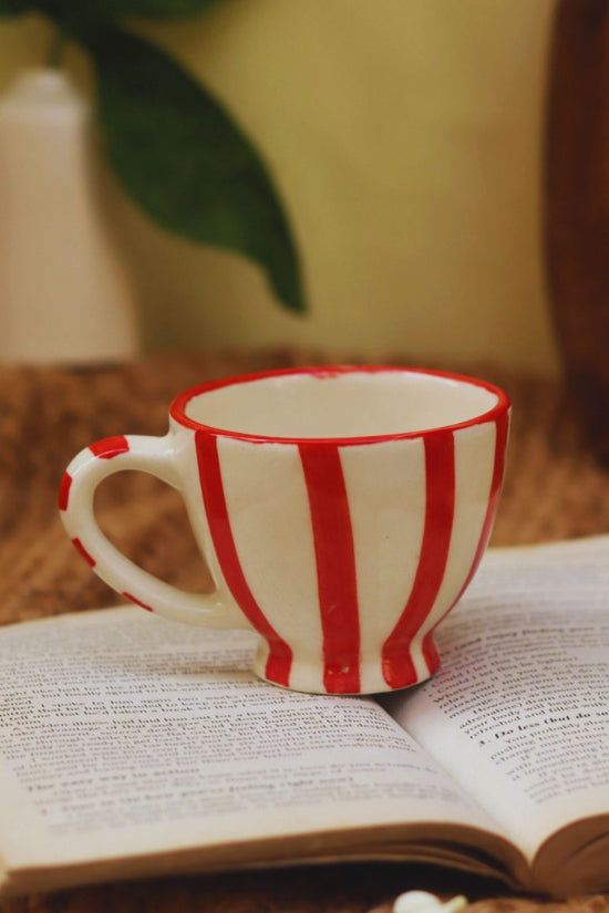 Handmade Red & White Striped Mug