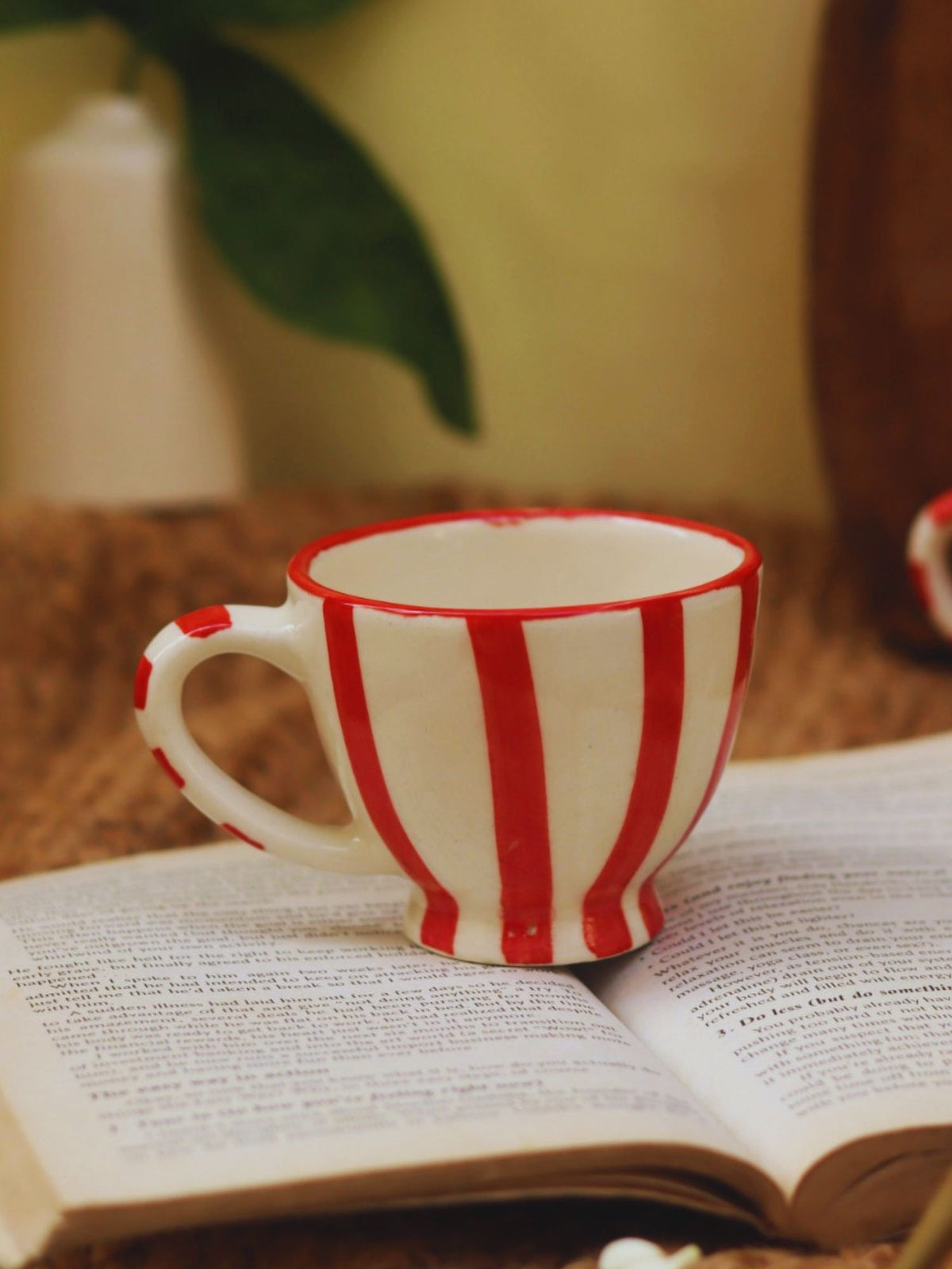 Handmade Red & White Striped Mug