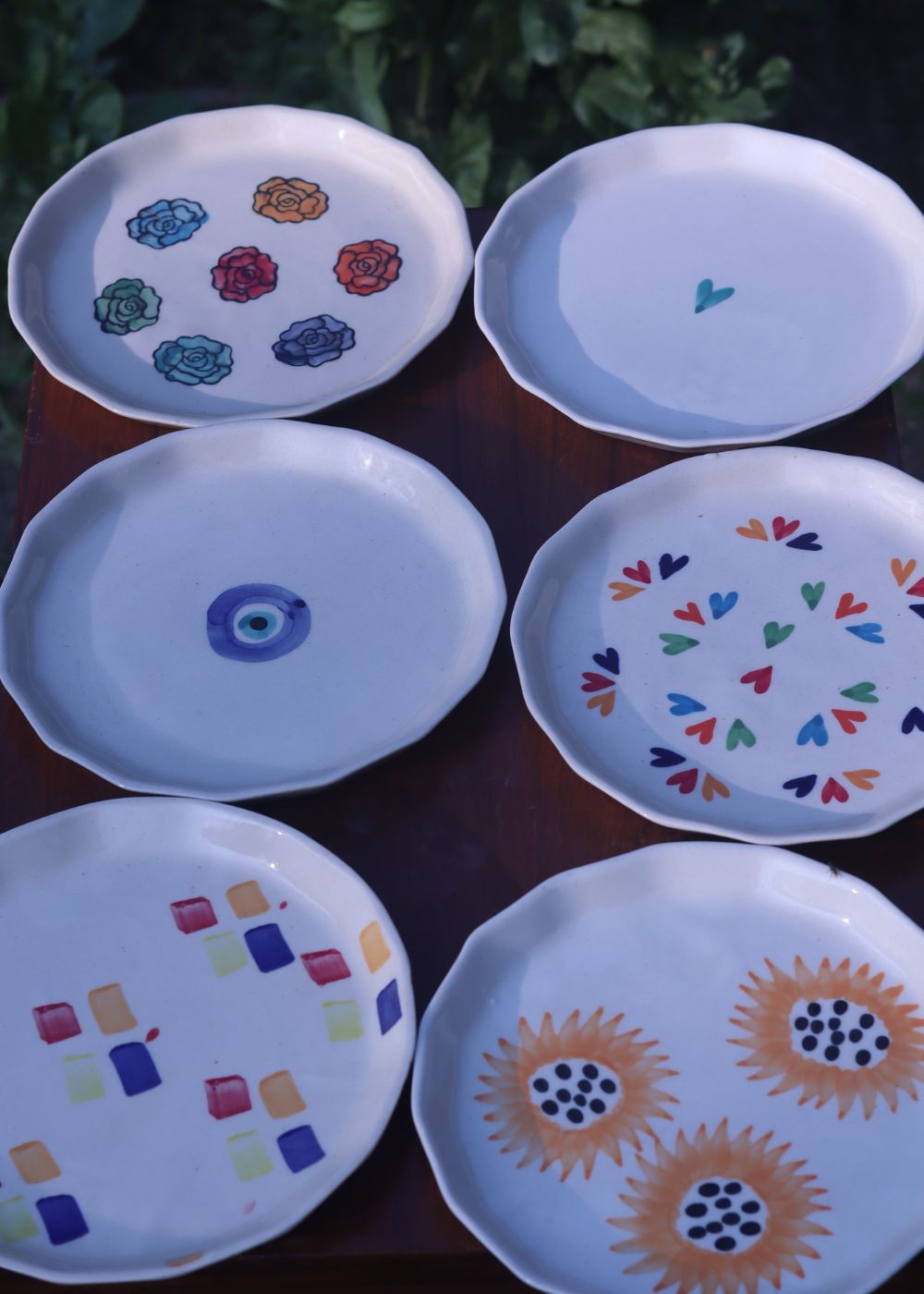 handmade Set of 6 Dine & Shine Snack Plates (for the price of 5)