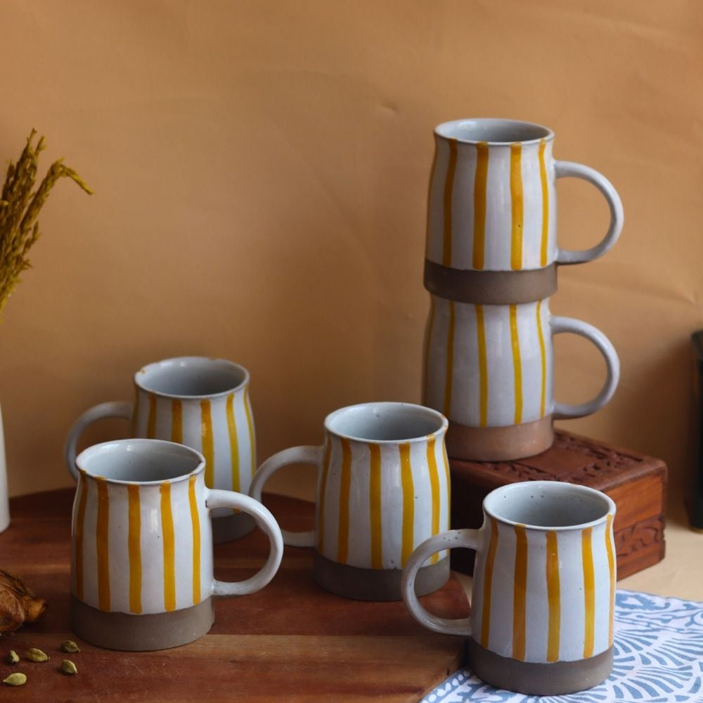 Yellow Striped Mug - Set of 6 made by ceramic