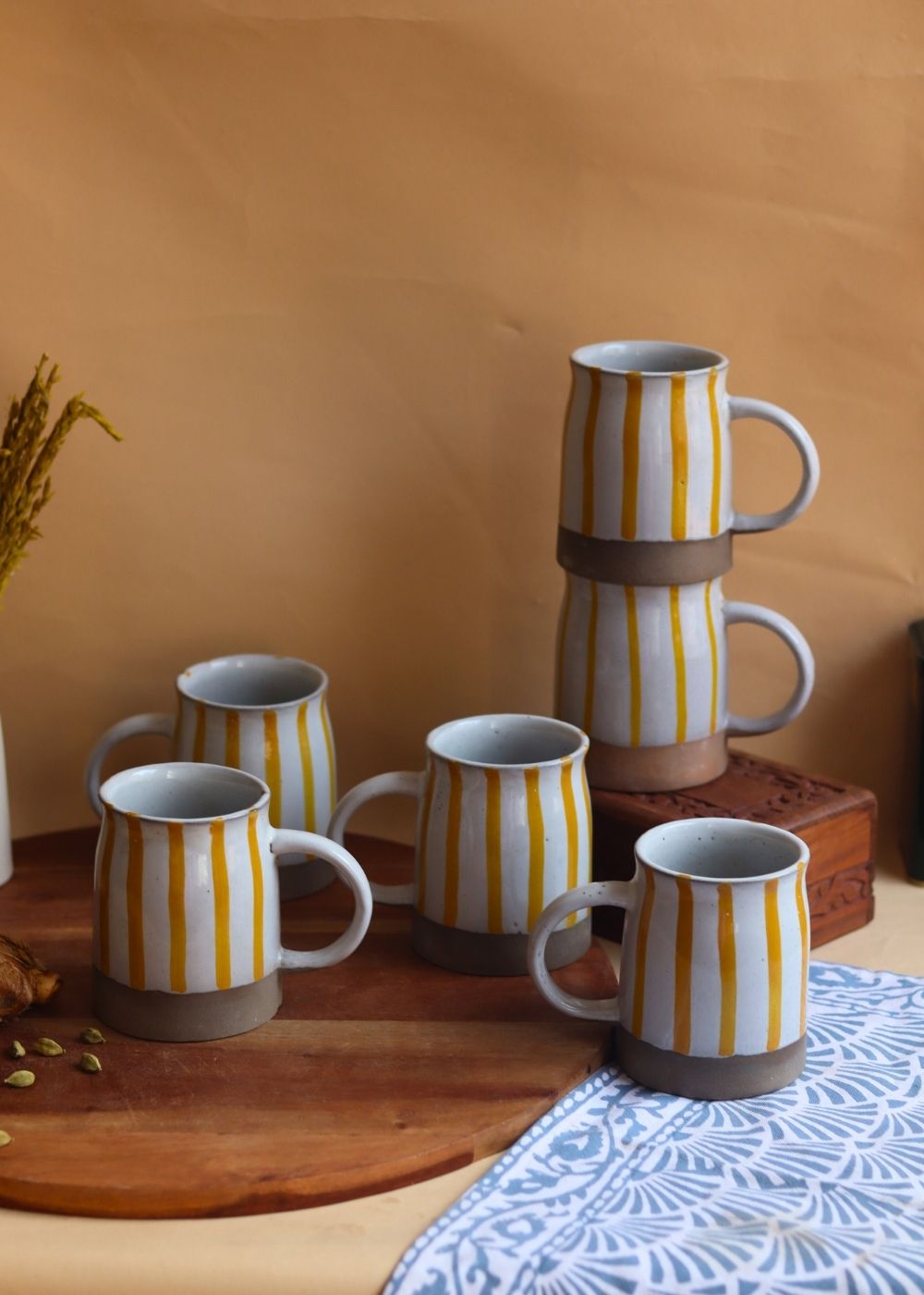 Yellow Striped Mug - Set of 6 made by ceramic