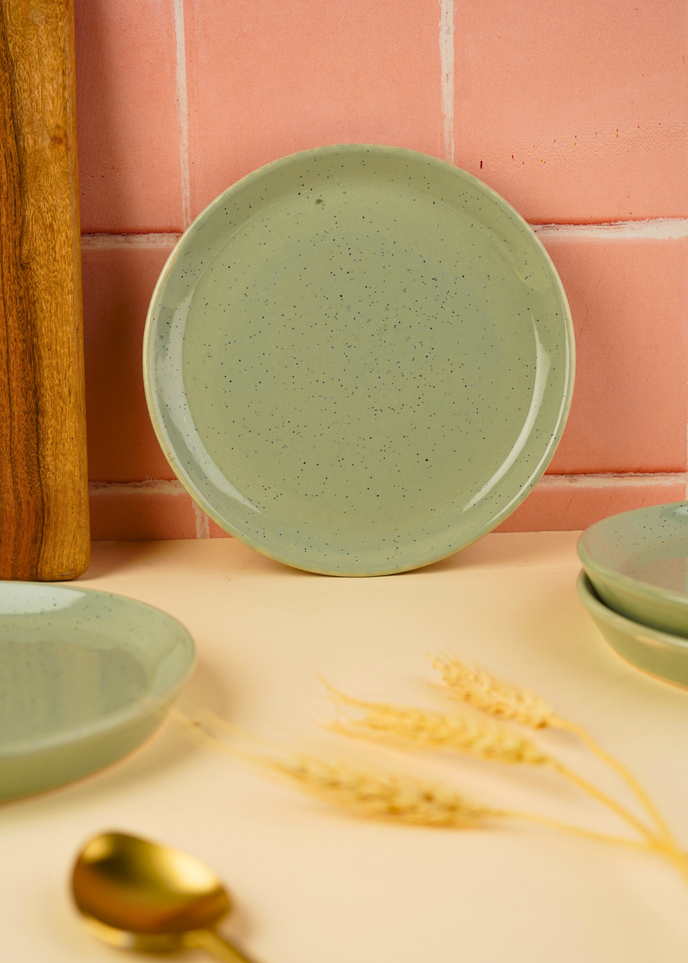 pistachio stoneware snack plate handmade in india