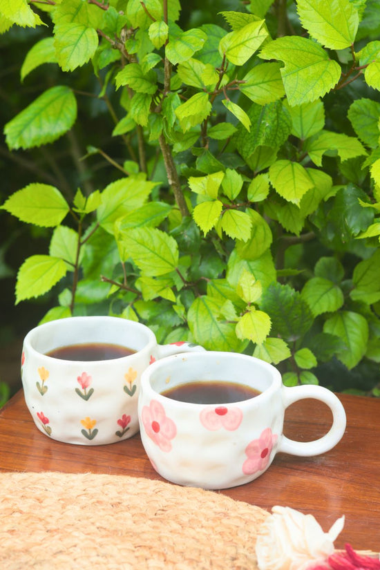 Tulip & Floral Bliss Mugs - Set of 2 made by ceramic