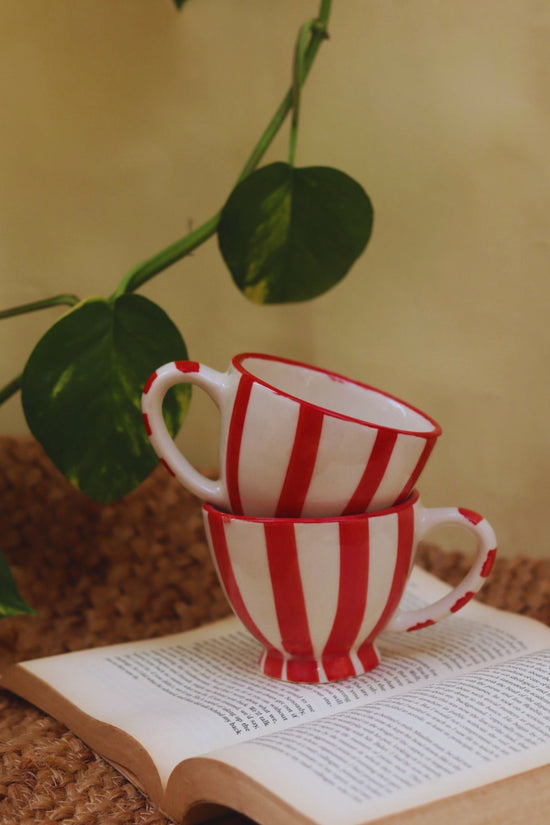 Red & White Striped Mug made by ceramic