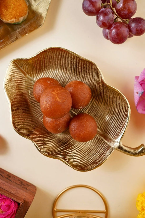 Gold-Plated Hazel Leaf Decorative Platter handmade in india