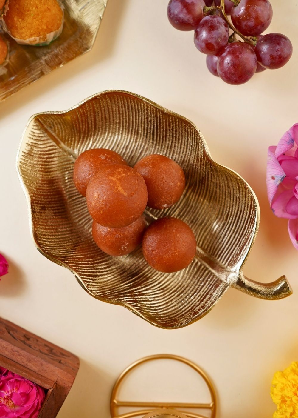 Gold-Plated Hazel Leaf Decorative Platter handmade in india