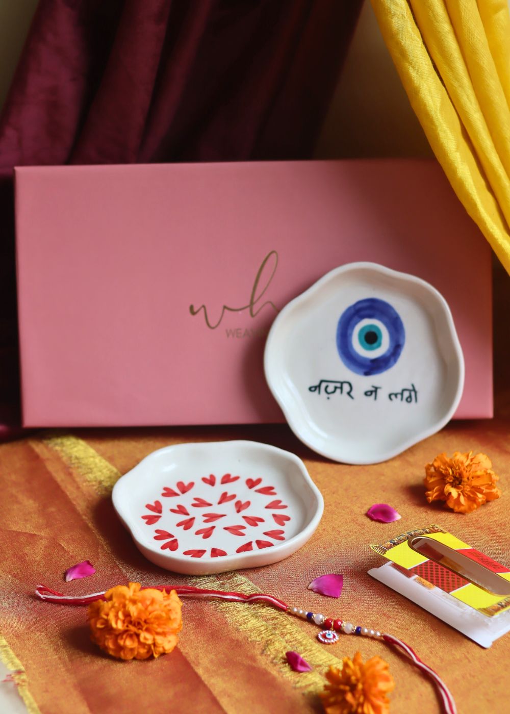 Heart & Nazar Handmade Dessert plate Rakhi Gift box made by ceramic