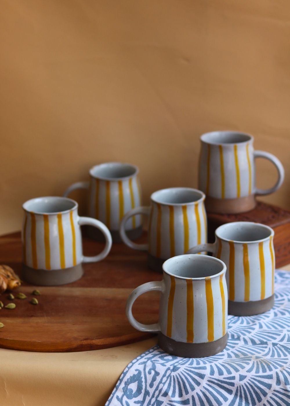 Yellow Striped Mug - Set of 6 handmade in india