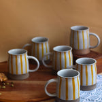 Yellow Striped Mug - Set of 6 handmade in india