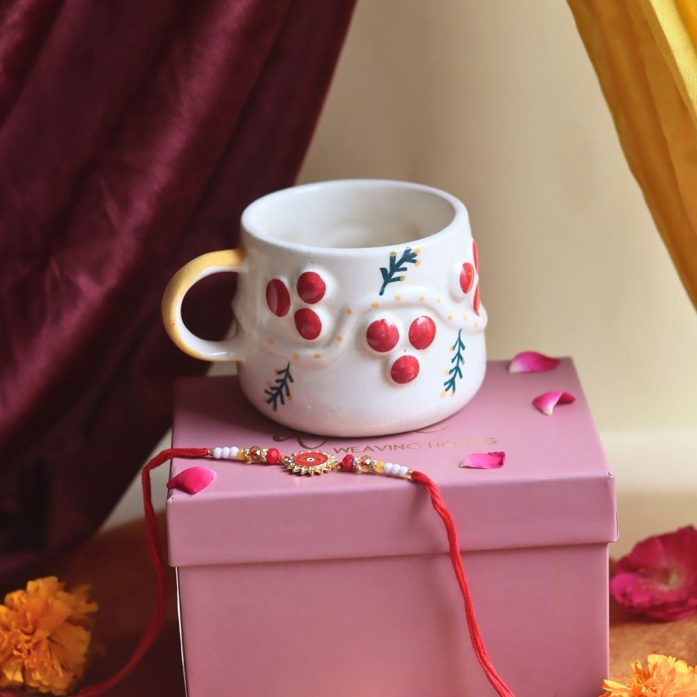 Cherry Mug Rakhi Gift Box made by ceramic