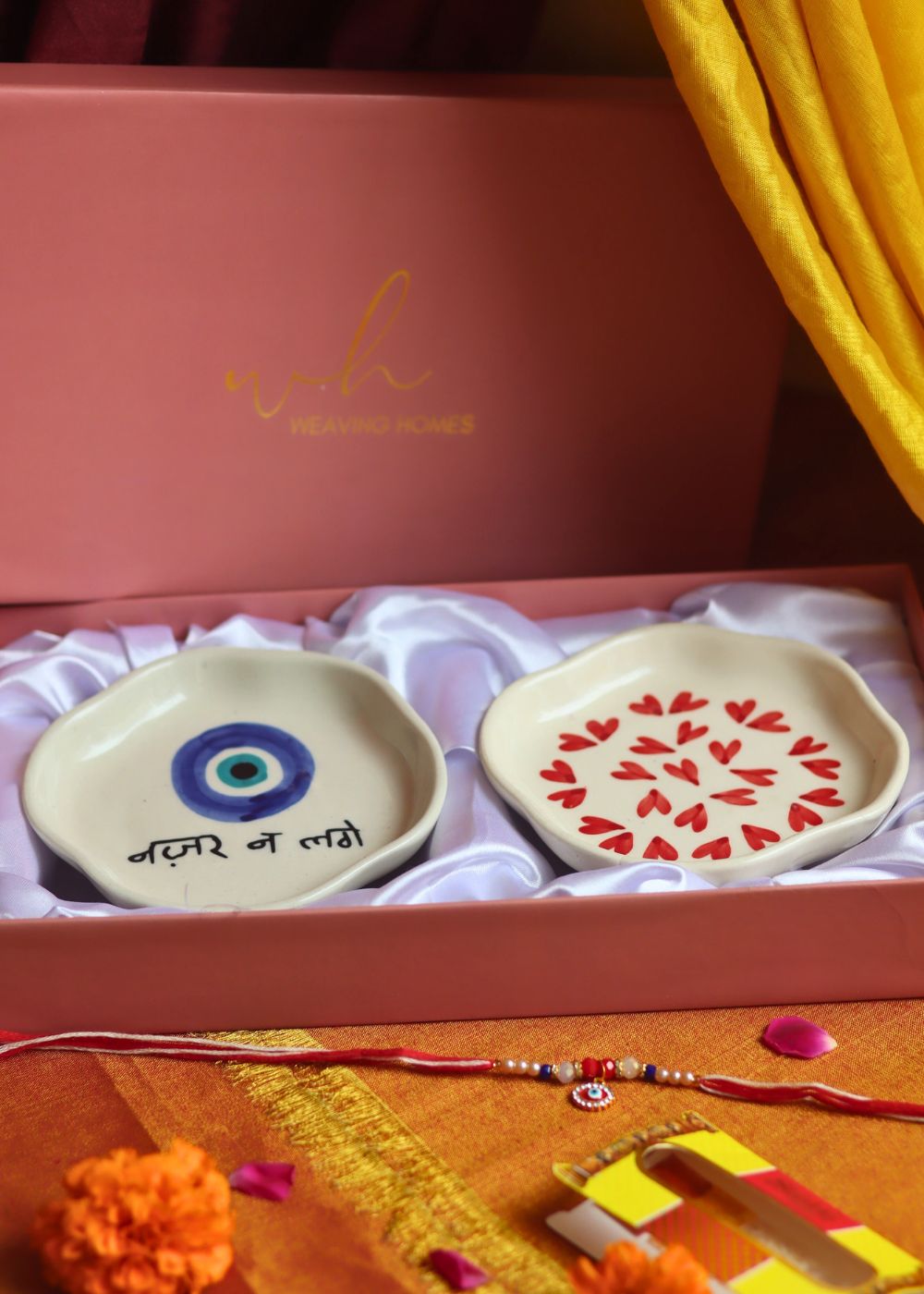 Heart & Nazar Handmade Dessert plate Rakhi Gift box made with premium quality material