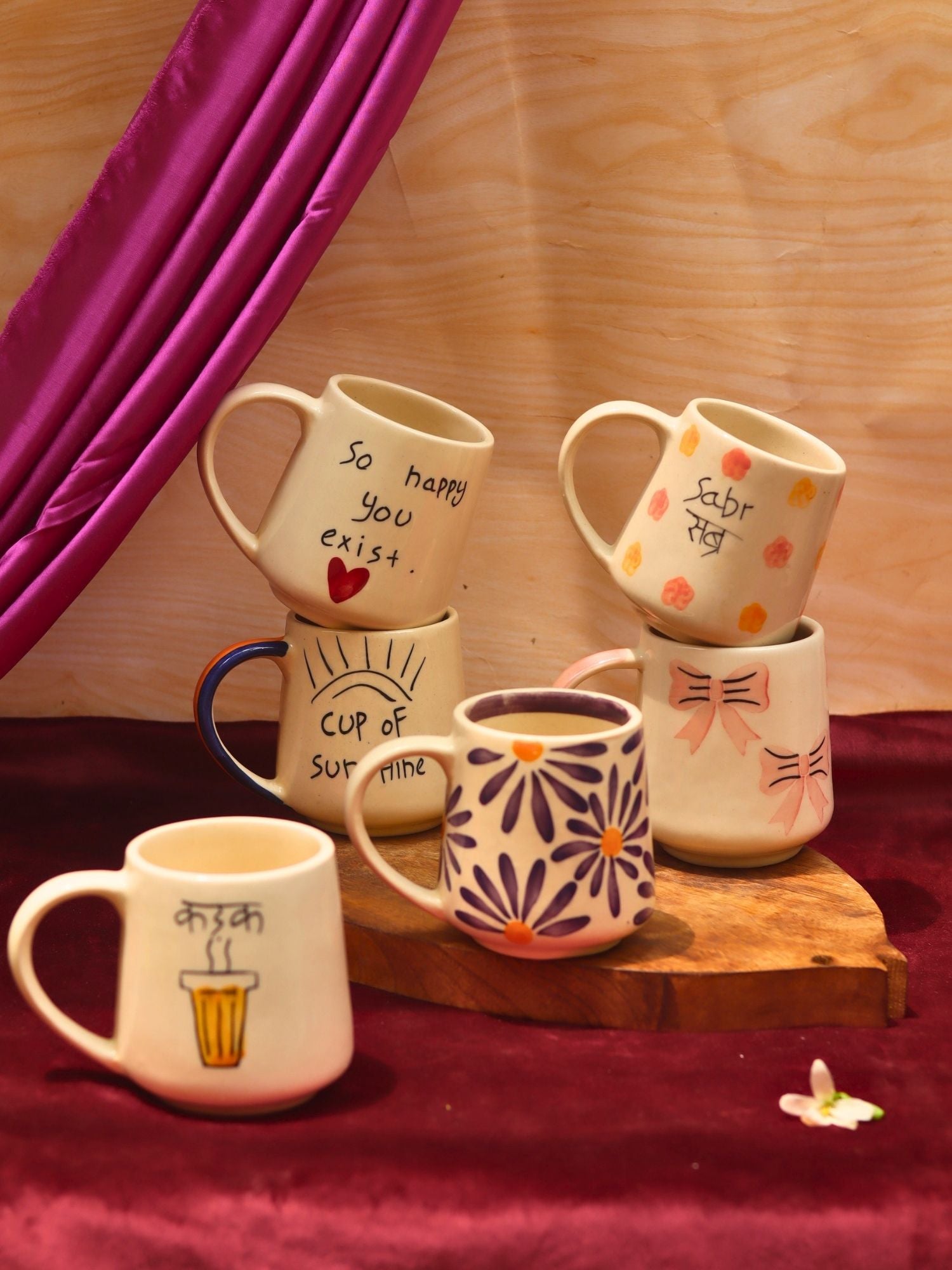 Set of 6 Simple Sips mugs combo (for the price of 5) handmade in India