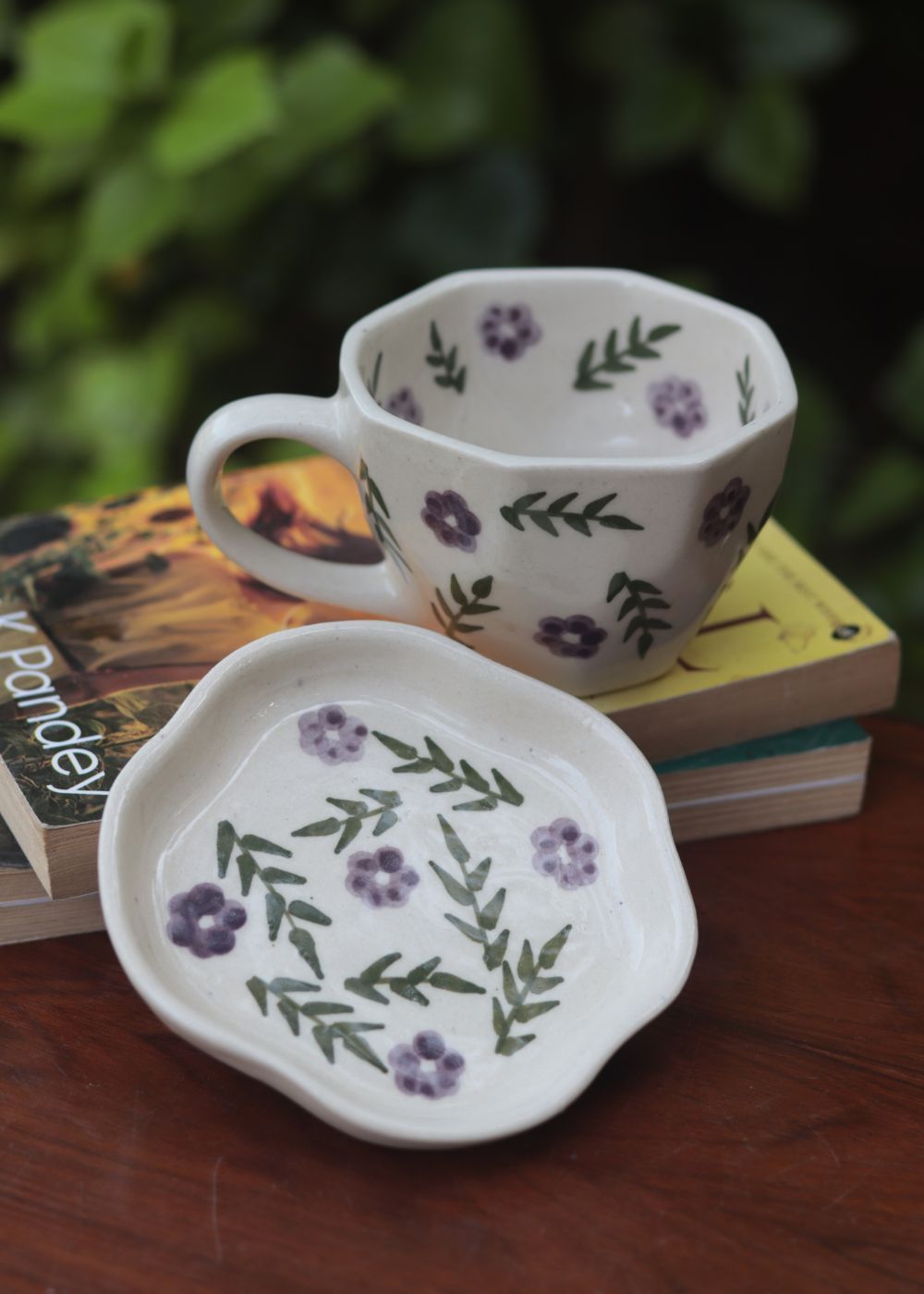 Lavender Fields Mug & Handmade Dessert Plate handmade in india